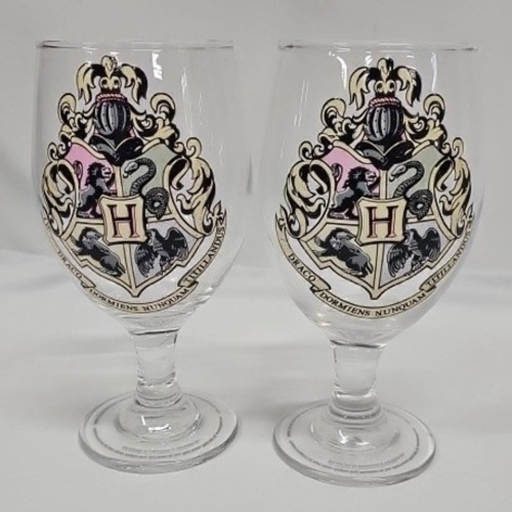 Harry Potter Hogwarts Crest Stemmed Beer Glasses Set of 2 Paladone Clear 6 inch‎